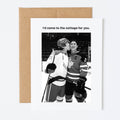 Greeting card with hockey-themed photo and text on a white background